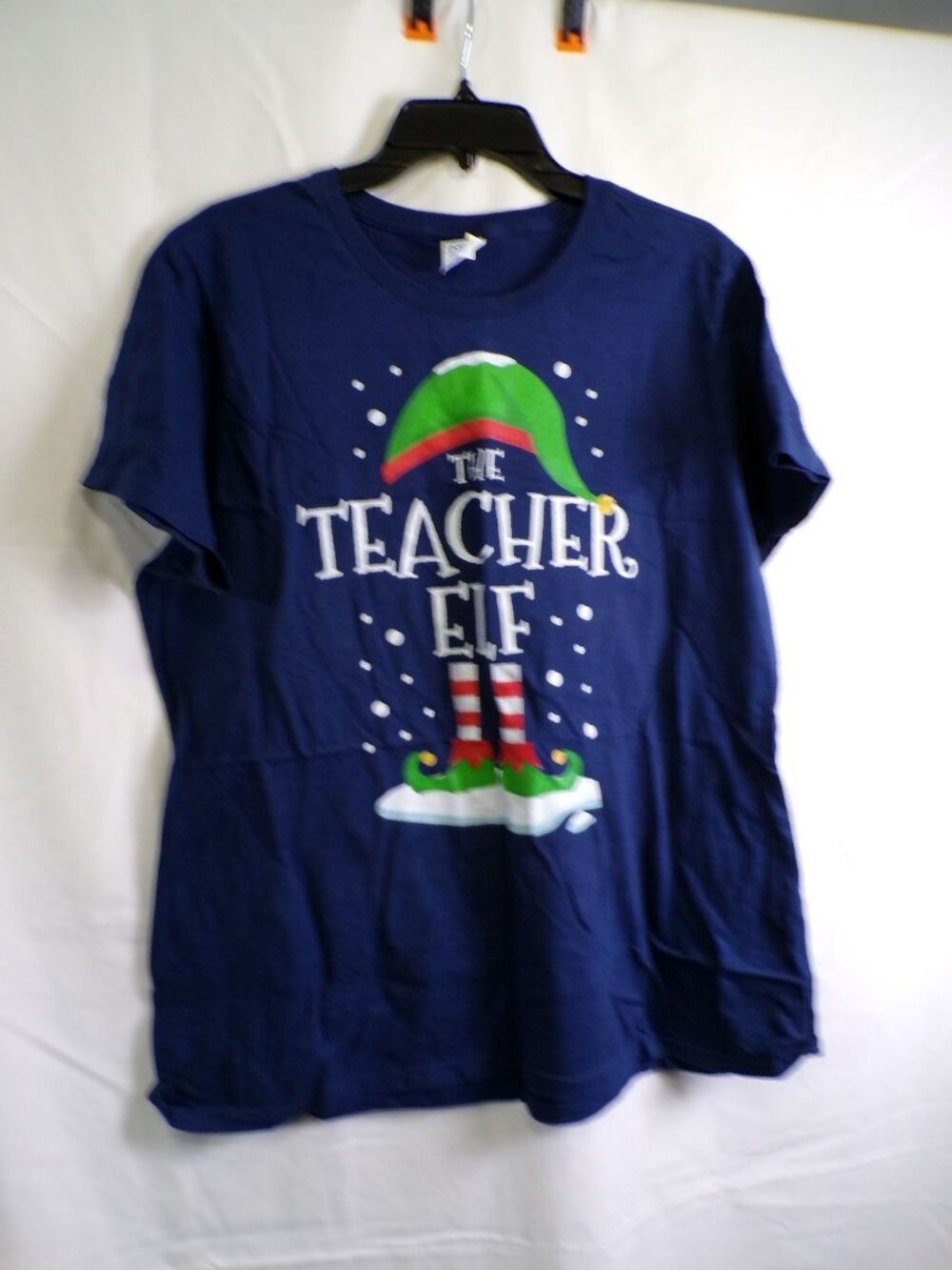 Women's Navy The Teacher Elf Graphic T-Shirt XL 100% Cotton Holiday Tee